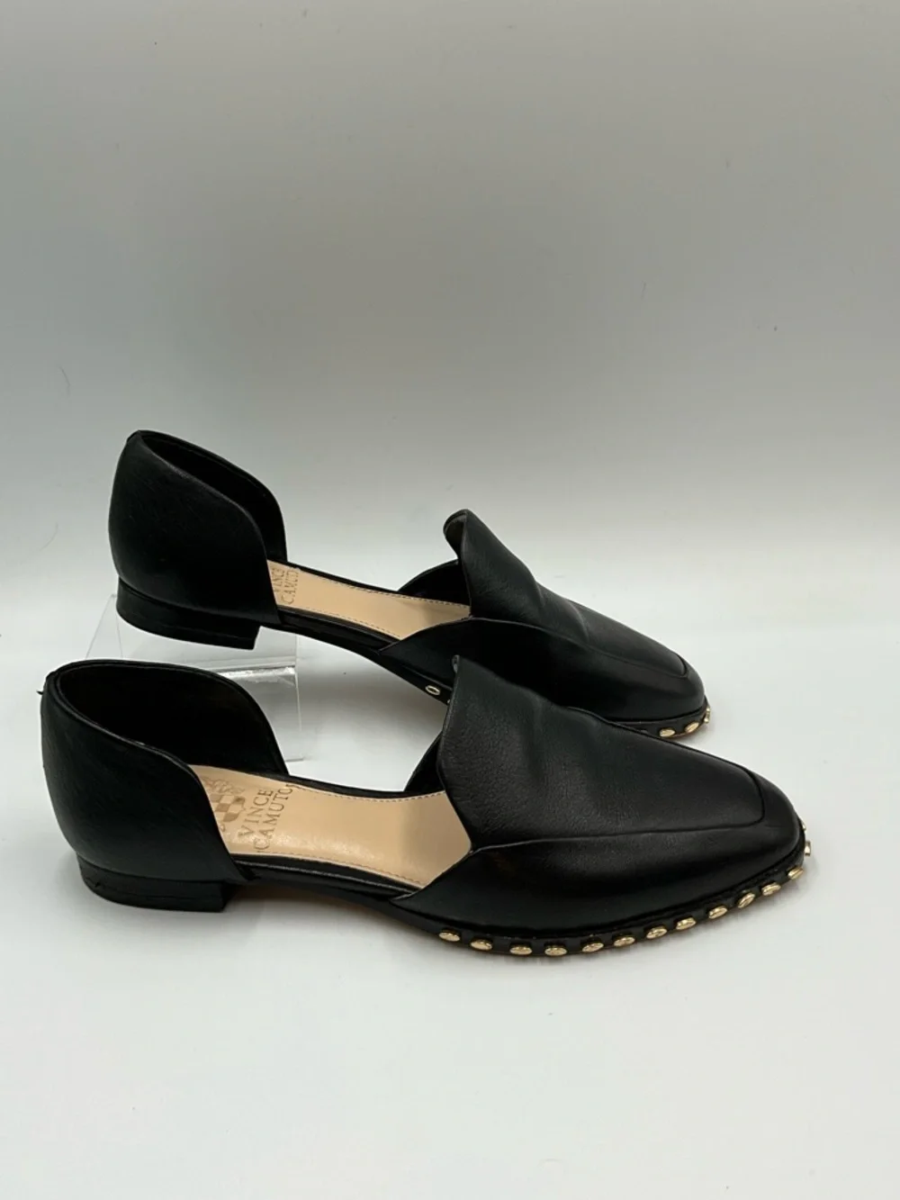 Vince Camuto Loafers Size 5 Black Leather D'Orsay Loafers with Gold Stud Trim